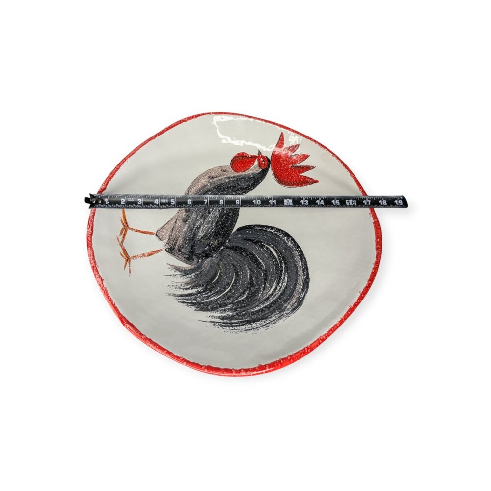Cristina Fortini Italian Large Artisan Non-Uniform Rooster Serving Round Platter - Picture 6 of 11